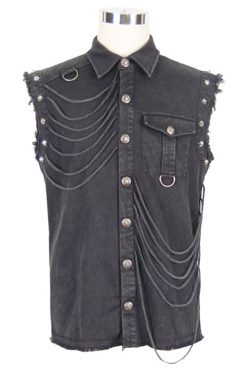 Black Rock Unedged Sleeveless Faded Mens Punk Blouse - Product - 4