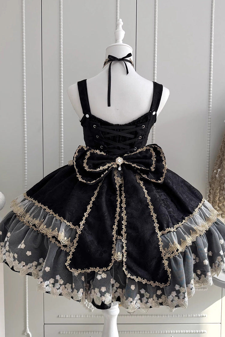 Sweet Sleeveless Ruffled Foil-Stamped Embroidered Open-Front Bow Lace Gorgeous Lolita Jsk Dress 4 Colors - Product - 10