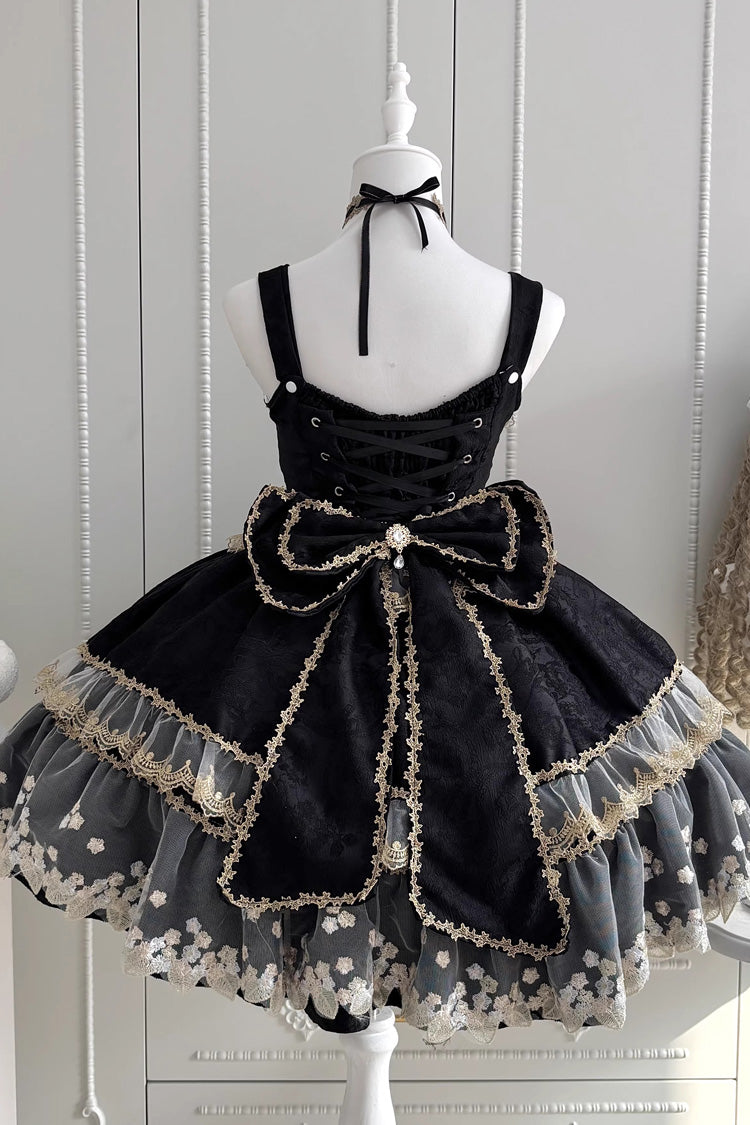 Sweet Sleeveless Ruffled Foil-Stamped Embroidered Open-Front Bow Lace Gorgeous Lolita Jsk Dress 4 Colors - Product - 10