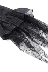 Black Women's Gothic Ruffled Stand Collar Long Puff Sleeves Spiderweb Splice Witch Maxi Dress - Product - 14