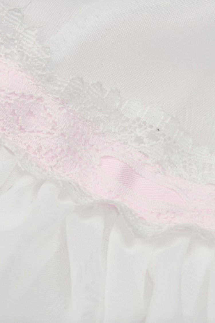 White Women's Gothic Lolita Bowknot Multi-Layered Lace Trim Mini Skirt - Product - 15
