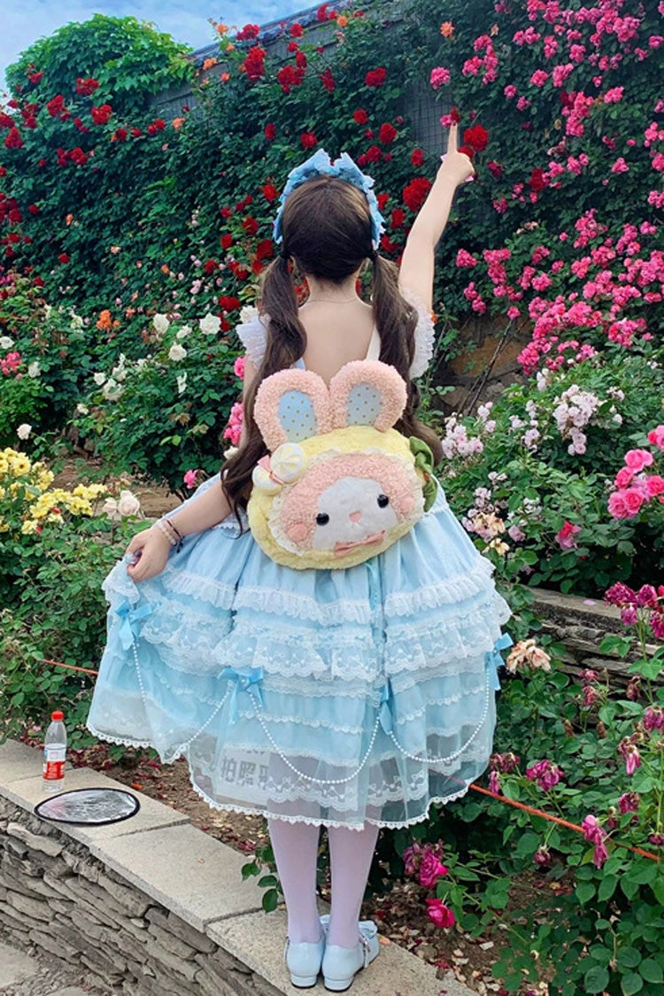 Showa Girl ärmelloses dreilagiges Rüschen-Schleife-Spitze-Perlen-süßes japanisches JSK langes Kleid (Kleid einzeln) Detailansicht 6