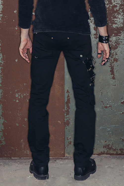 Black Punk Rock Zipper With Chains Mens Pants - Product - 3