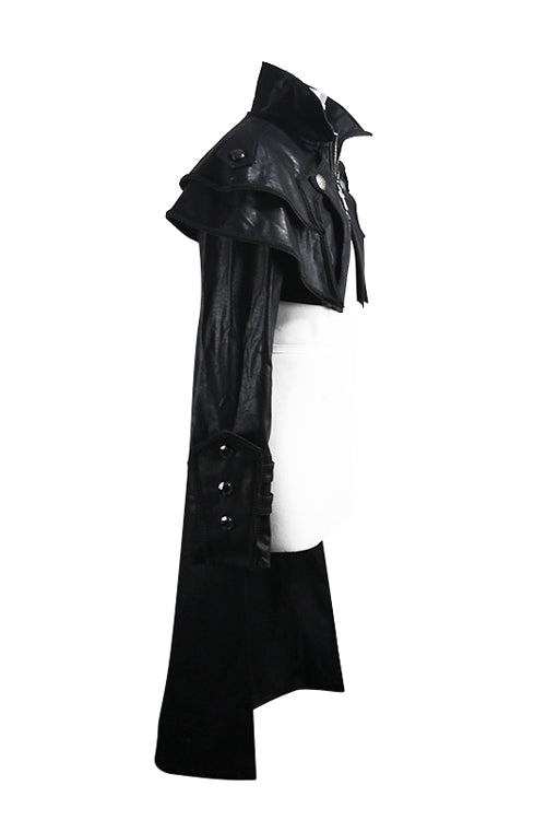 Black Punk Short Front And Long Back Cape Style Long Leather Mens Coat - Product - 5
