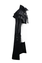 Black Punk Short Front And Long Back Cape Style Long Leather Mens Coat - Product - 5