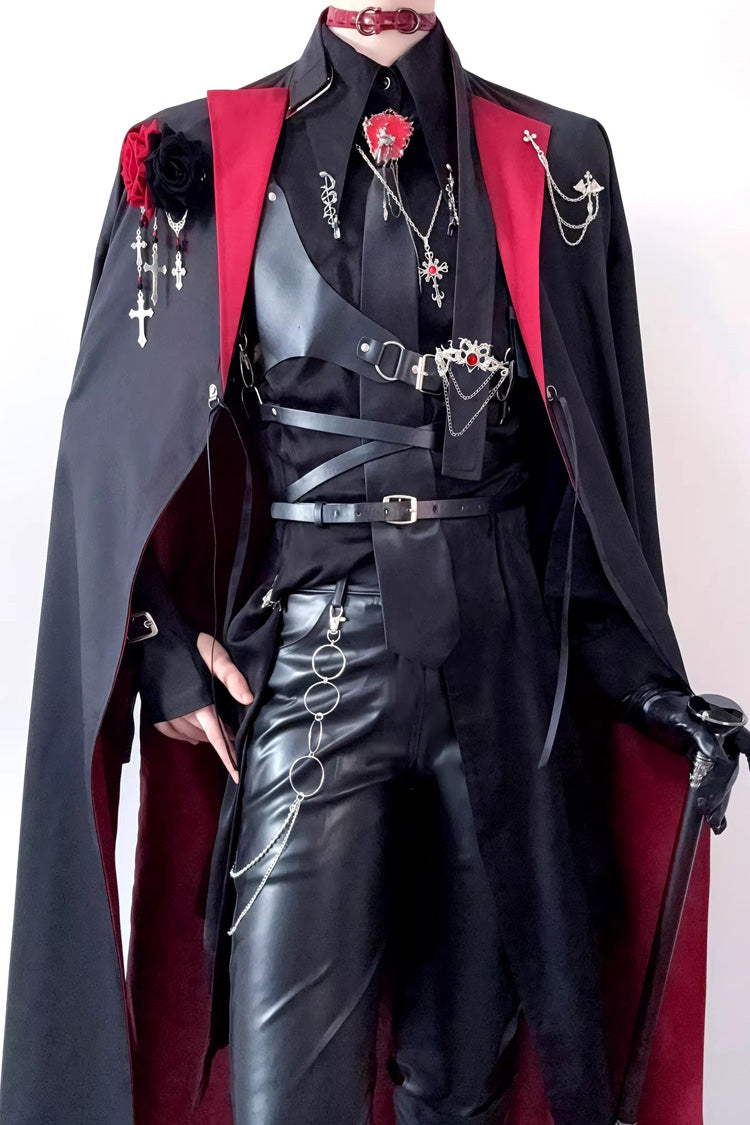Black/Red [Night Sentinel] Long Sleeves Ouji Gothic Lolita Long Trench Coat - Product - 2