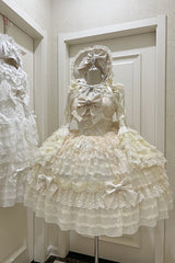 Beige [Dream Prologue] Doll Multi-Layered Bowknot Lace Sweet Princess Lolita Dress - Product - 2