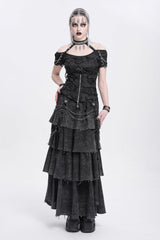 Black Off Shoulder Halterneck Ripped Women's Punk Blouse - Product - 11