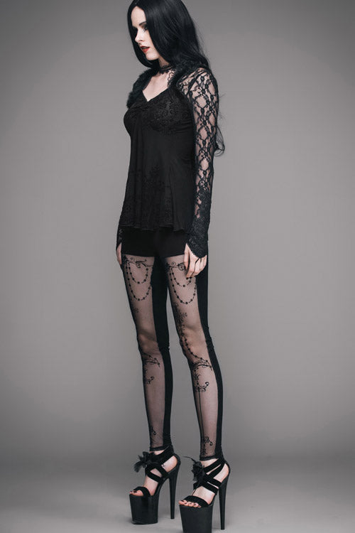 Black Sexy V Neck Mesh Long Sleeves Rose Lace Bottoming Women Gothic T-Shirt - Product - 9