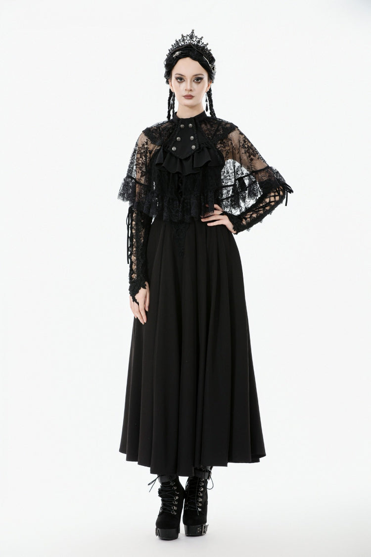 Black Bouble-Breasted Floral Lace Women's Gothic Cape - Product - 8