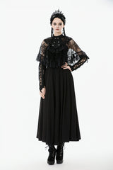 Black Bouble-Breasted Floral Lace Women's Gothic Cape - Product - 8