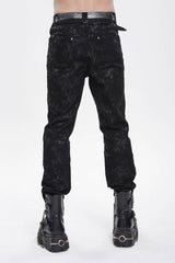 Grey Printed Cut-Out Spliced Color-Blocked Men's Punk Cool Pants - Product - 8