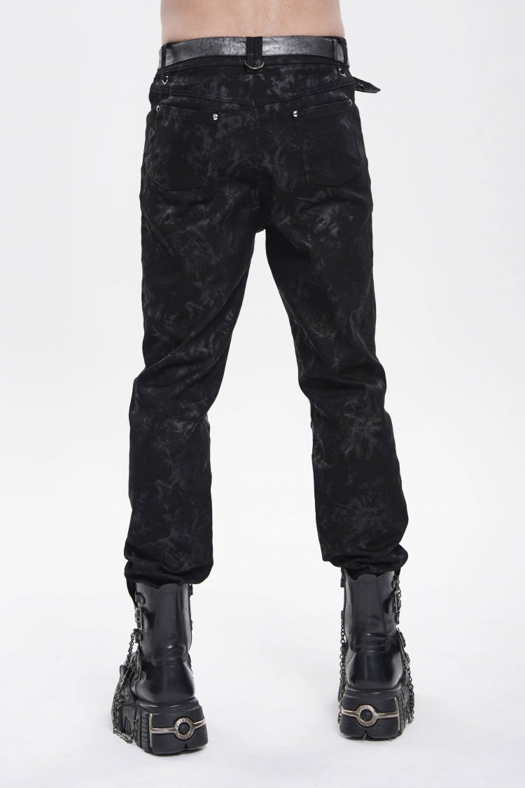 Grey Printed Cut-Out Spliced Color-Blocked Men's Punk Cool Pants - Product - 8
