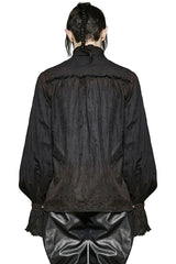 Black Long Lantern Sleeves Retro Metal Button Mens Steampunk Tie Shirt - Product - 4
