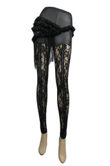 Black Knitted Base Cloth Rose Flower Net Material Asymmetric Lace Hip Transparent Women's Gothic Leggings - Product - 6