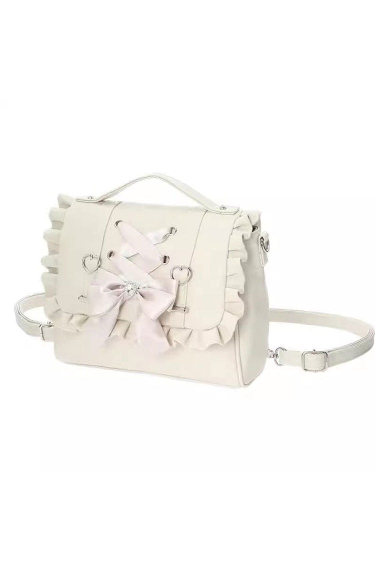Sweet Ruffle Bowknot Lace-Up Lolita Handbag 3 Colors - White - 1