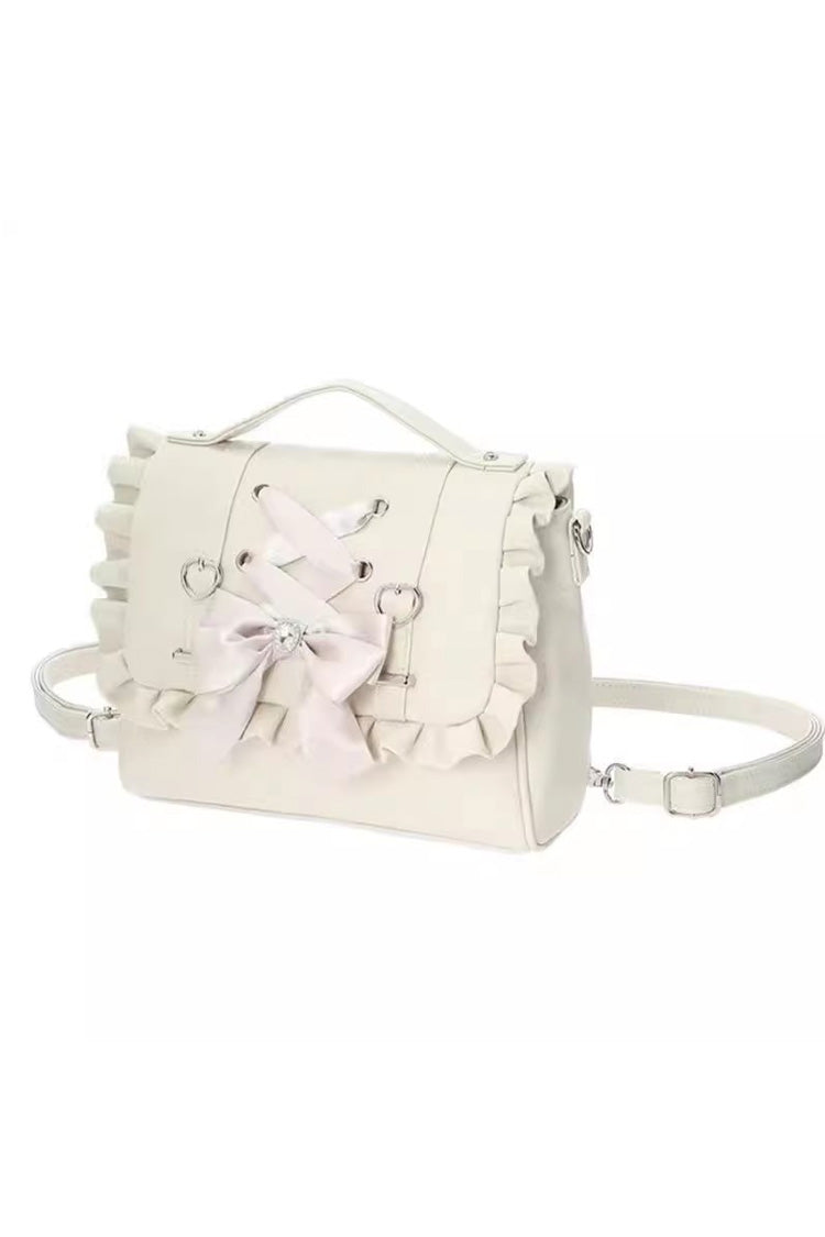 Sweet Ruffle Bowknot Lace-Up Lolita Handbag 3 Colors - White - 1