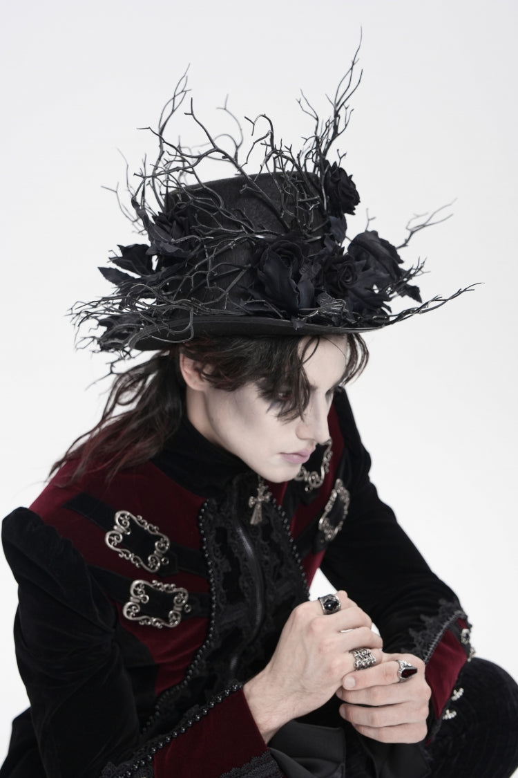 Black Men's Gothic Rose Leaf Branch Hat - Product - 5