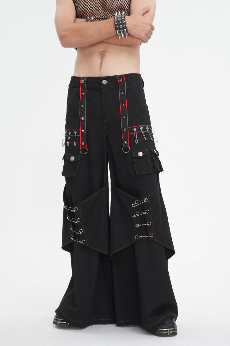 Black Stitching Men's Gothic Trumpet Pants - Black - 1