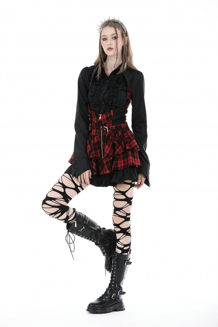 Black Turn-down Collar Ruffled Long Sleeves Women's Gothic Blouse - Product - 7