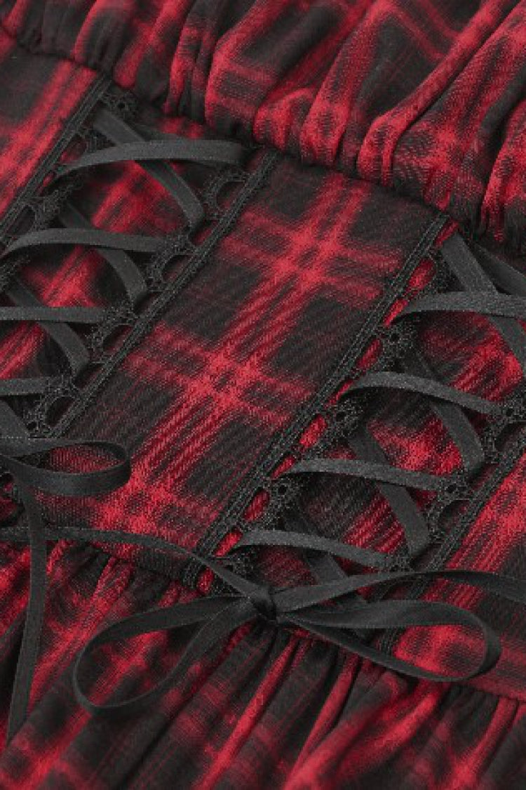 Red/Black Sleeveless Layered Plaid Ruched Women's Cake Dress Graduation Dress - Product - 14