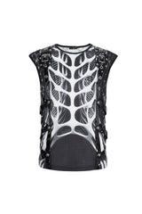 Black/White Round Collar Print Hollow Men's Punk Vest - Product - 5