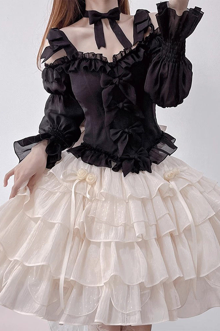 Black/Apricot Multi-layer Ruffle Sweet Princess Lolita Skirt Set - Product - 4