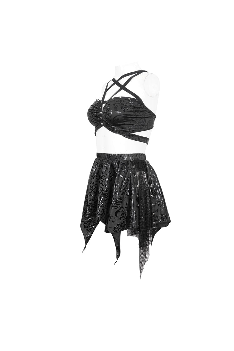 Black Pentagram Print Strap Two Piece Women's Gothic Swimsuit - Product - 7