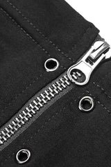 Black High Collar Long Sleeves Zipper Leather Buckle Women's Steampunk T-Shirt - Product - 7