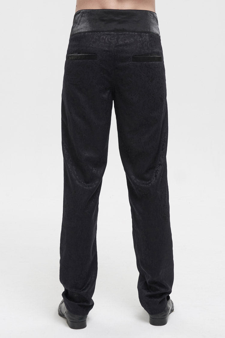 Black High Waist Jacquard Double Breasted Vintage Men's Punk Trousers - Product - 3