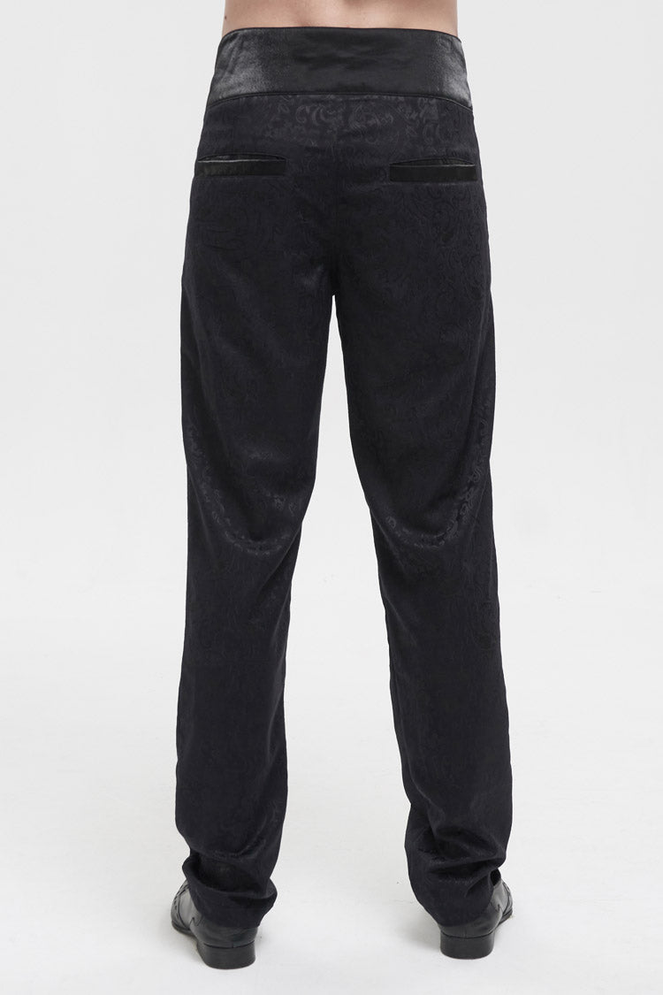 Black High Waist Jacquard Double Breasted Vintage Men's Punk Trousers - Product - 3