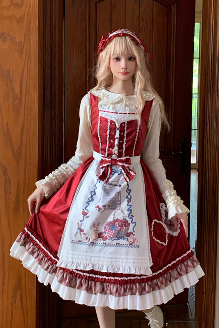 Wine Red [Little Red Riding Hood] Ruffle Bowknot Sweet Lolita Jsk Dress - Product - 3