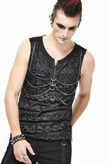 Black Broken Holes Thick Stripes Chest Chain Knit Men's Punk Vest - Product - 3