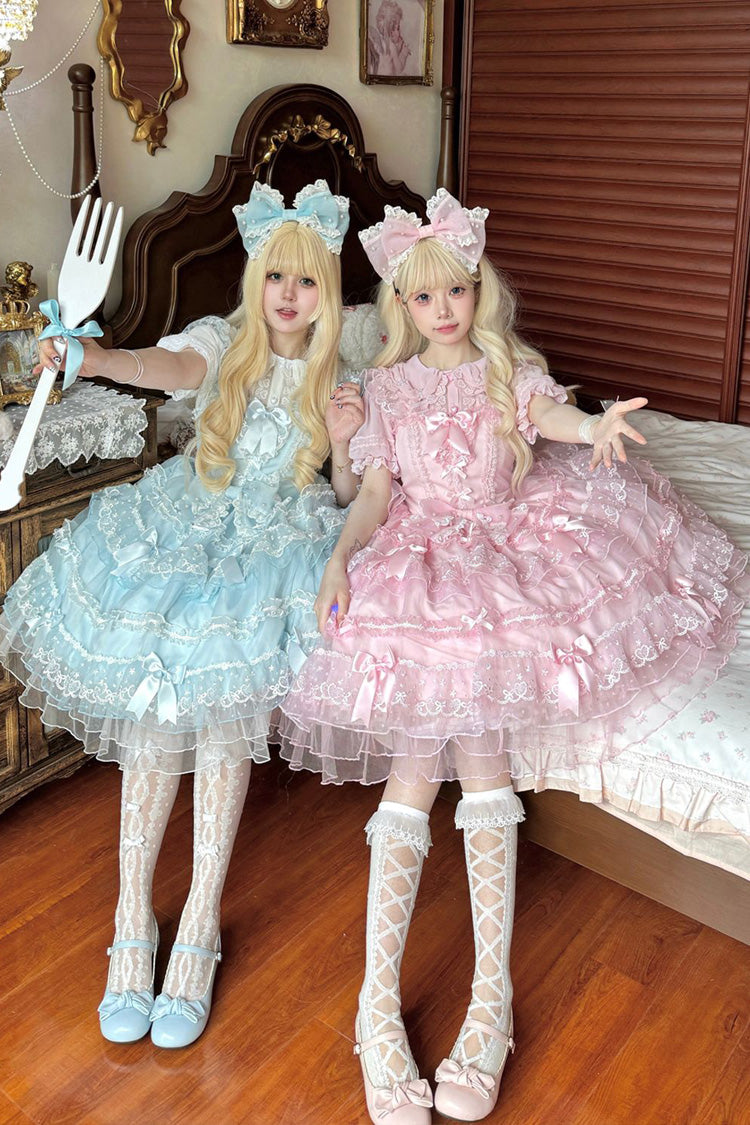 Blue [Lotus Butterfly Heart] Multi-Layered Ruffle Hanayome Bowknot Lace Sweet Lolita Jsk Dress - Product - 5