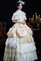 Champagne Stand Collar Multi-Layered Ruffled Lace Classic Vintage Palace Victorian Lolita Dress - Product - 5