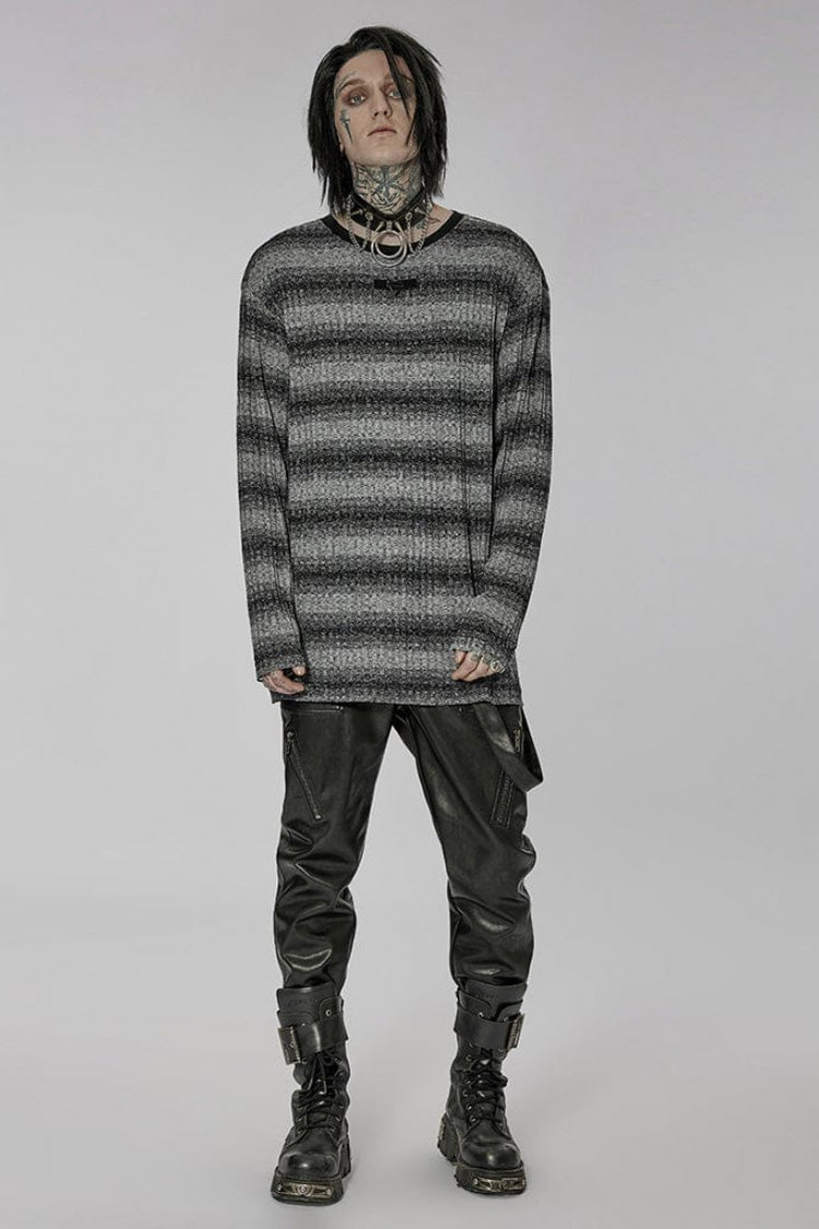 Round Collar Long Sleeves Striped Print Men's Steampunk Sweater 2 Colors - Product - 4