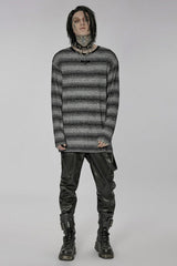 Round Collar Long Sleeves Striped Print Men's Steampunk Sweater 2 Colors - Product - 4