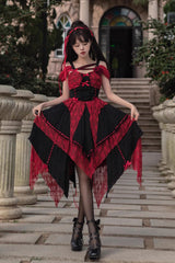 Red/Black Sleeveless High Waisted Print Irregular Gothic Lolita Jsk Dress - Product - 4