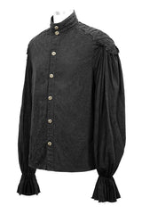 Black Straight Collar Puff Sleeve  Jacquard Mens Punk Blouse - Product - 5
