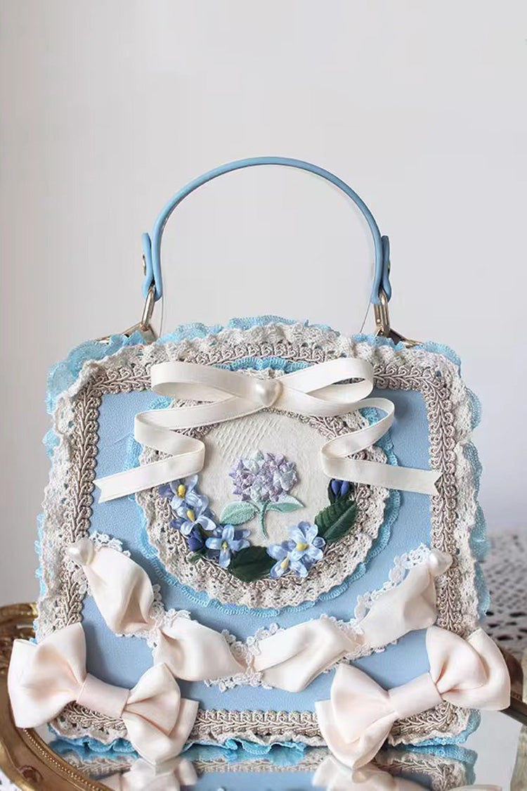 Four Seasons Floral Bowknot Lace Sweet Elegant Gorgeous Lolita Handbag 9 Colors - Light-Blue - 4