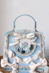 Four Seasons Floral Bowknot Lace Sweet Elegant Gorgeous Lolita Handbag 9 Colors - Light-Blue - 4