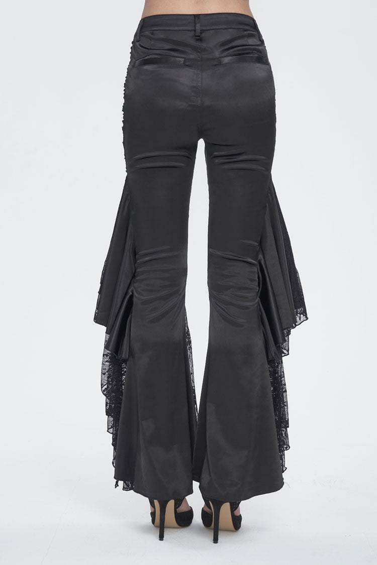 Black Ruffle Lace Stitching Womens Gothic Flared Pant - Product - 6