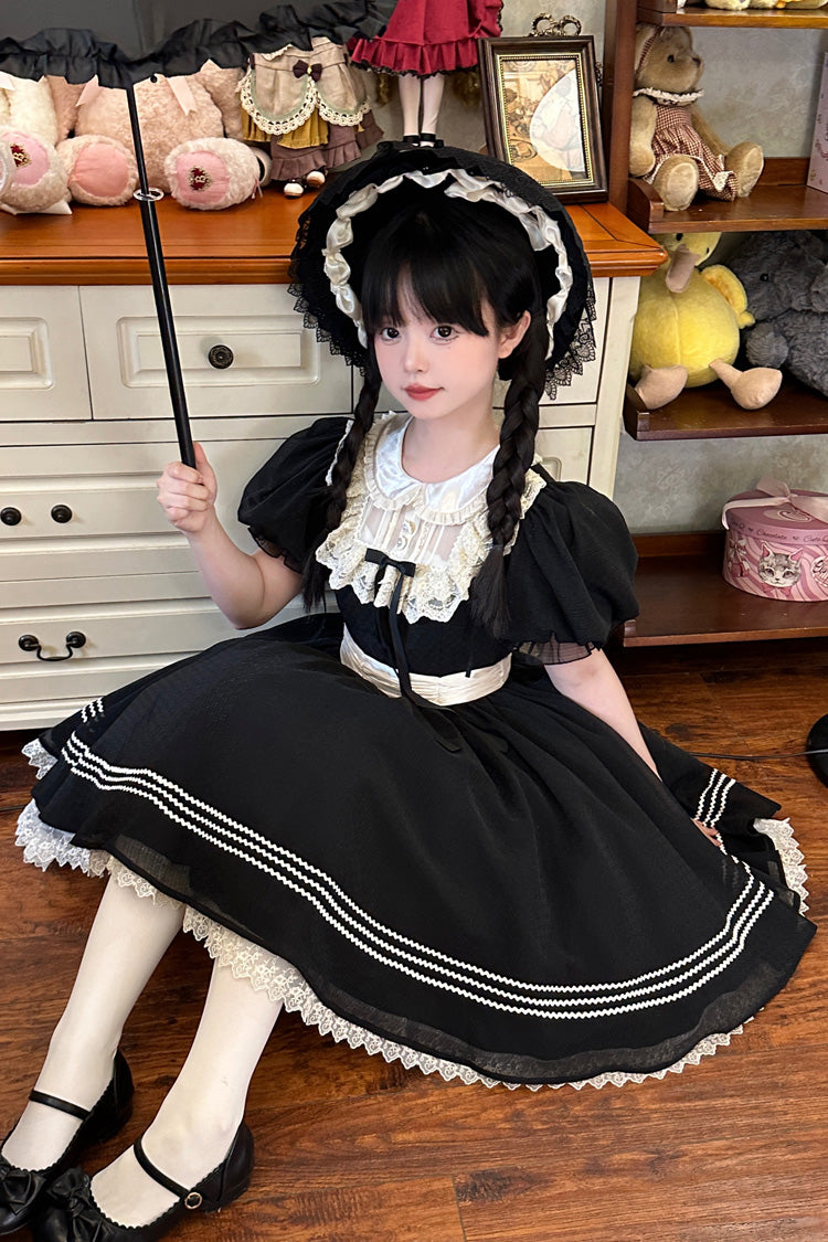 Black Doll Collar Short Sleeves Lace Daily Sweet Elegant Princess Lolita Dress - Product - 6