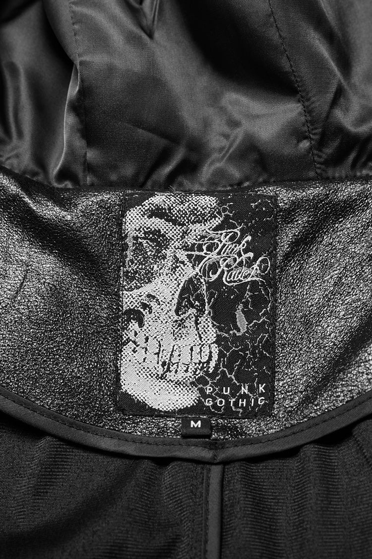 Black Print Embroidery Hooded Mens Gothic Coat Cloak - Product - 5
