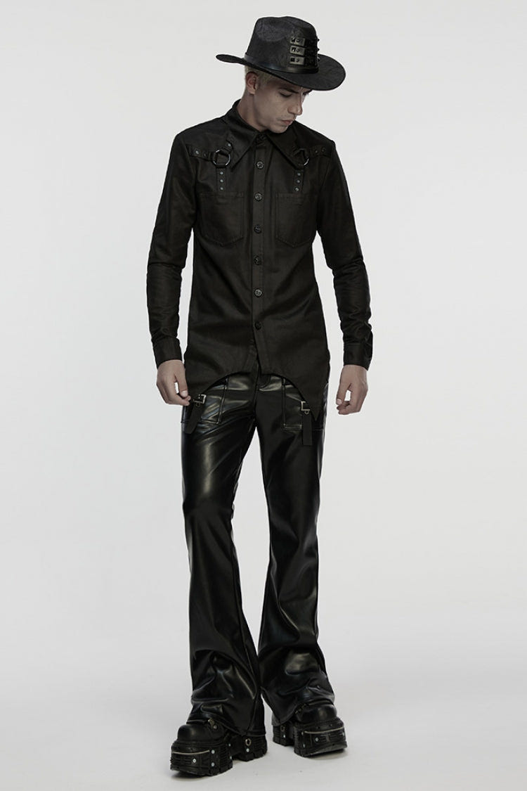 Black Bat Collar Long Sleeves Irregular Men's Punk Blouse - Product - 4