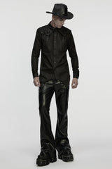 Black Bat Collar Long Sleeves Irregular Men's Punk Blouse - Product - 4