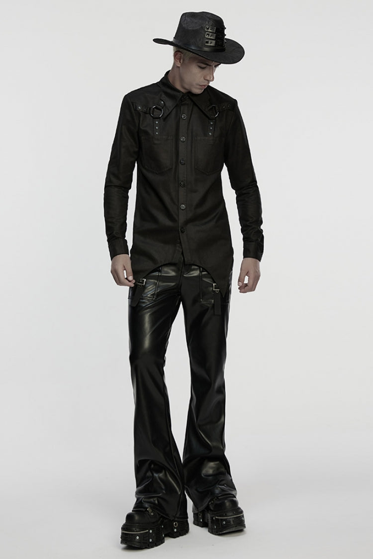 Black Bat Collar Long Sleeves Irregular Men's Punk Blouse - Product - 4