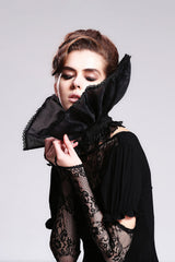 Black Organza Lace Velveteen Women's Gothic Stand Up Collar - Product - 4