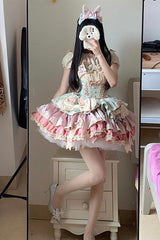 [Ribbon Dance] Multi-Layered Ruffle Bowknot Lace-Up Sweet Princess Lolita Dress 3 Colors - Product - 17