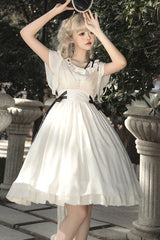 White Moonlight March Chiffon Short Sleeves Ruffle Sweet Lolita Dress - Product - 4